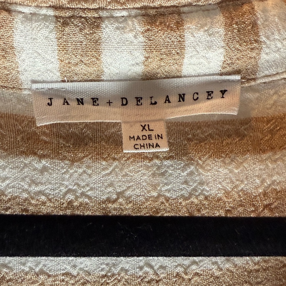 Jane and Delancey Beige and White Striped Button Down Shirt - Picture 3 of 6